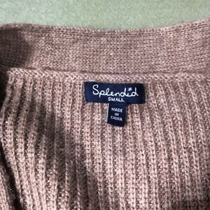 Splendid Cardigan Sweater Womens Small Mauve Ribbed Knit Longline V-Neck Pockets